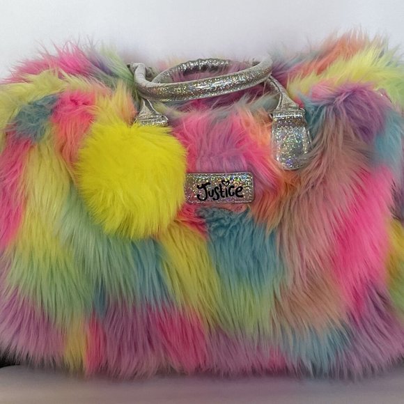 Justice Accessories Justice Girls Fuzzy Rainbow Rolling Carry On